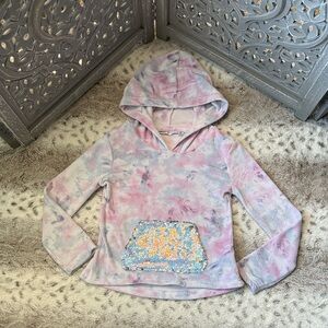 Influencer fleece tie dye hoodie girls xsmall rainbow sequin school girlhoodcore